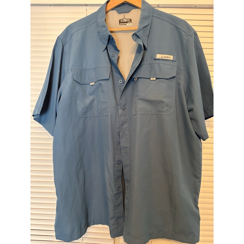 Habit Mens Blue Short Sleeve Fishing Outdoor Shirt Top Size XL UV‎ Protection